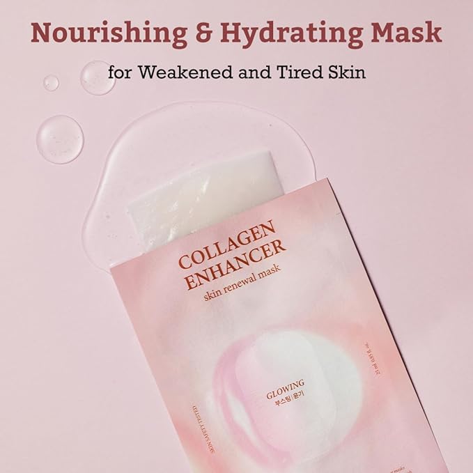 LEADERS Collagen Enhancer Skin Renewal Mask – Boosts Elasticity, Firmness & Hydration for a Plump – Hydrating Face Mask with Hydrolyzed Collagen, Plant Extracts, & Moisture-Rich Formula – 10 Sheets