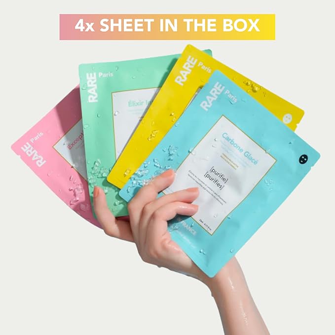 RARE Paris – Discovery Face Mask Set – 4 Sheet Masks for Hydration, Glow & Skin Balance – Regenerates, Soothes, Nourishes & Purifies – All Skin Types