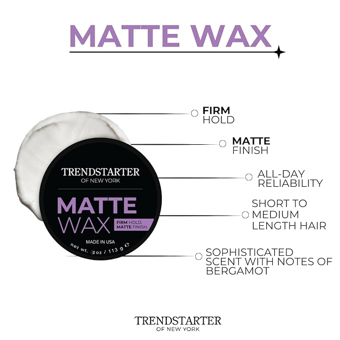 TRENDSTARTER - Men's Firm Hold Travel-Size Pomade (2oz) - Matte Finish, Water-Based, Flake-Free Styling Wax for All Hair Types