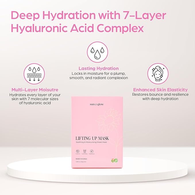 SUN & GLOW VEGAN LIFTING UP MASK Featuring a blend of Herbal Ingredients and Components Soothing and Moisturizing Sensitive Skin Korean Skincare Home Care Skincare Mask (0.88oz 25g 5Packs)
