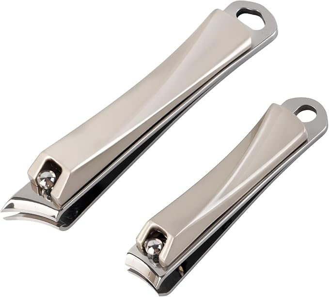 2 Pack Ingrown Nail Clippers - Sharp Slanted Angled Nail Trimmers for Adult, Stainless Steel Fingernail & Toenail Clippers for Thick Nails（Silver）