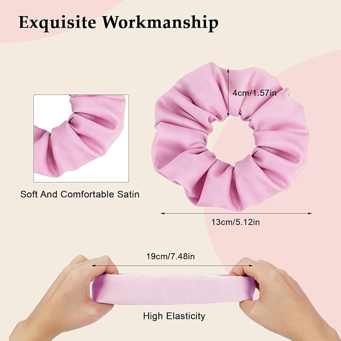 Satin Scrunchies for Women – 8PCS Pink Silk Hair Ties – No Crease, Frizz-Free, Gentle Elastic Hair Bands for Thick & Thin Hair, Soft & Stylish Hair Accessories Gifts