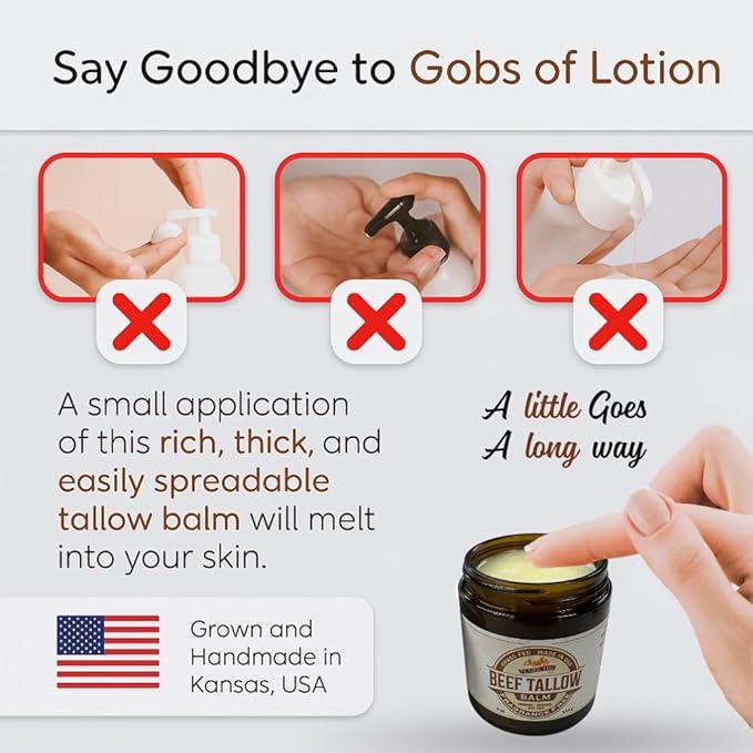 Grass Fed Beef Tallow Balm - 4 oz - Made in USA - Organic Grass Fed and Finished Tallow - Moisturizing Skin Care Lemon