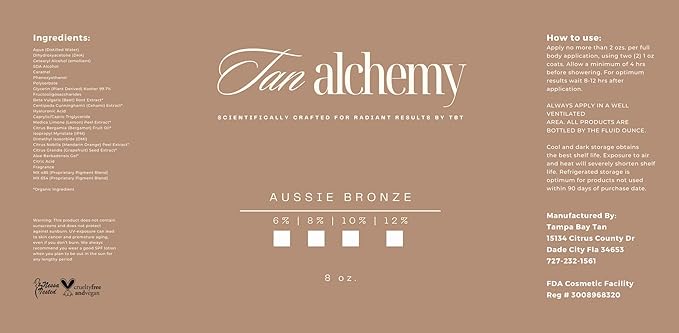 Tan Alchemy, Aussie Bronze 8 oz of 10%, Med/Med Dark DHA Sunless Airbrush Spray Tanning Solution (8oz)