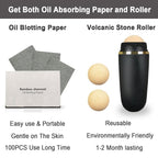 103 PCS Volcanic Roller Oily Skin Oil Control On The Go Volcanic Face Roller Oil Absorbing Volcanic Roller with Oil Blotting Sheet Paper for Oily Skin Care Oil Control Film Tissues (Type2)