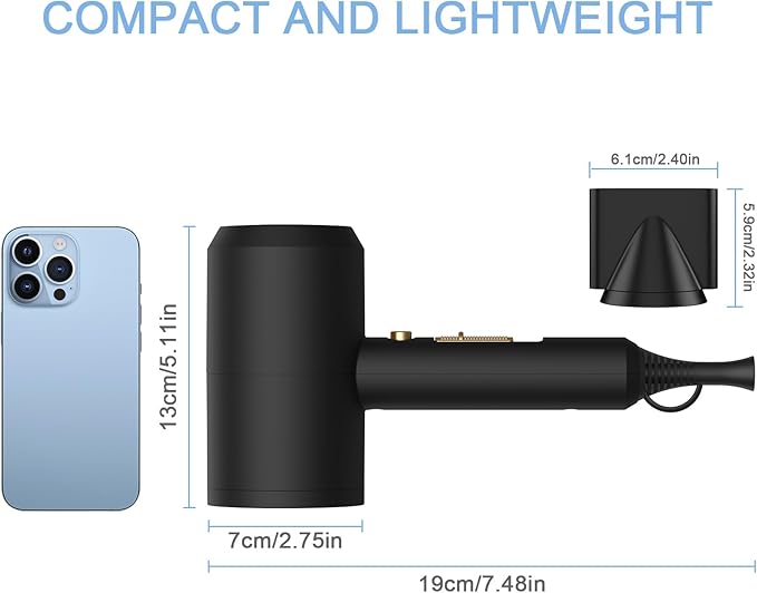 slopehill Professional Ionic Hair Dryer, Powerful 1800W Fast Drying Low Noise Blow Dryer with 2 Concentrator Nozzle 1 Diffuser Attachments for Home Salon Travel (Black)