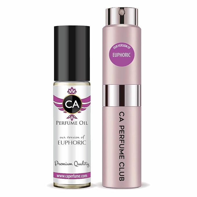 CA Perfume Duo Impression of Euphoric For Women Perfume Layering Set Long Lasting Travel Size EDP + Body Oil Roll-On Bottle 0.27 Fl Oz+0.33 Fl Oz