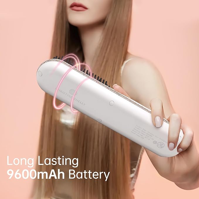 Hair Straightener Brush, Portable Cordless Straightening Brush for Travel, Negative Ion Hot Comb Hair Straightener with 9 Temps for Women, Anti-Scald Ceramic, Fast Charge