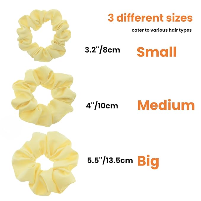 3 Pieces Satin Scrunchies Set for Hair No Crease Elastic Hair Ties for Women and Girls (Light Yellow)