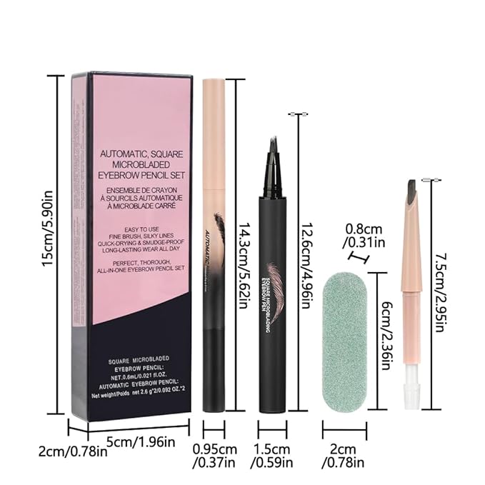 Eyebrow Pen,Eyebrow Pencils Set for Women with machete Eyebrow Pen,Liquid Square Angled Eyebrow Brush and Eyebrow Brush,Waterproof Eyebrow Pencil Create Full,Natural Hair-Like Brows,Light Brown（2 pcs）