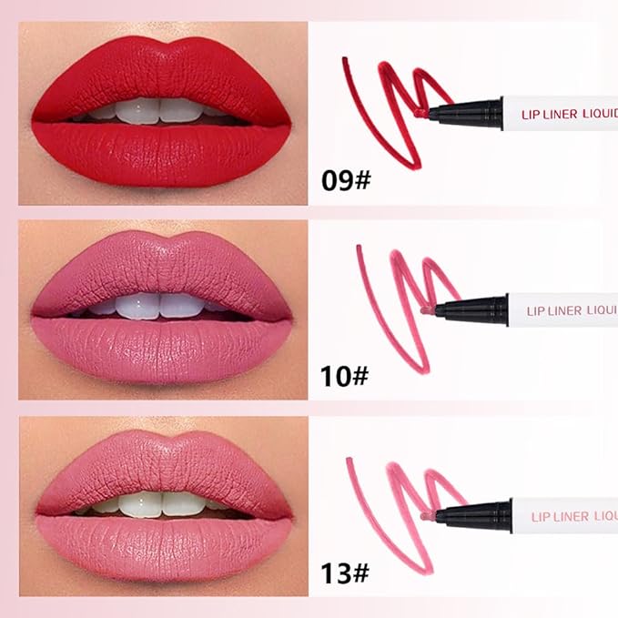 Kaely 3Pcs Ruby Red Dusty Pink Warm Pink Longwear Liquid Lip Liner Waterproof, 24 Hour Long Lasting Lip Liner Stain Marker Pen, 2-in-1 Matte Semi Permanent Lipliner & Lipstick, 09+10+13
