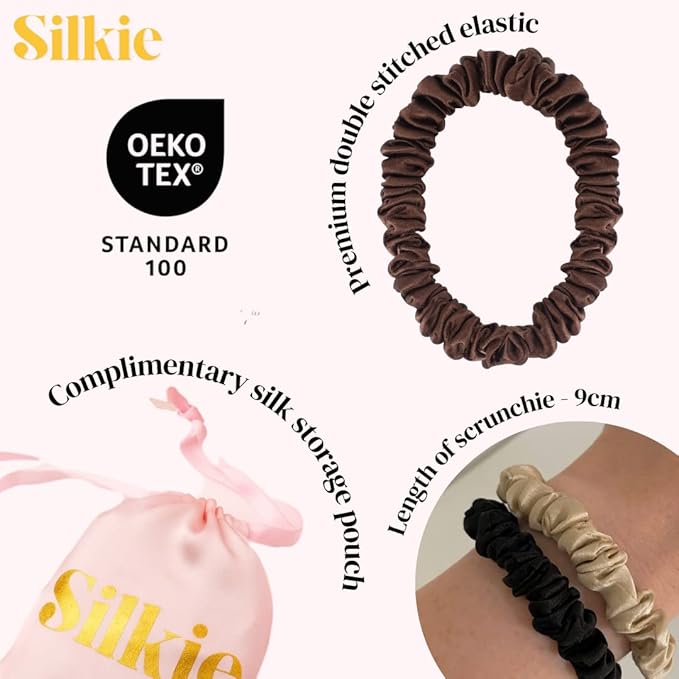 SILKIE x4 Set 100% Pure Mulberry Silk Purple Christmas Scrunchies Travel Pouch Silk Everyday Hair Ties Hair care Ponytail Holder (Stargazer)