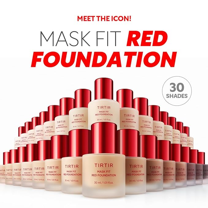 TIRTIR Mask Fit Red FoundationㅣLong Lasting Flawless Coverage, Energy Essence, Lightweight, Hydrating, Pore-Blurring, Breathable Satin Finish, Makeup, Radiant Skin, #24W Soft Beige, 1.01 Fl Oz