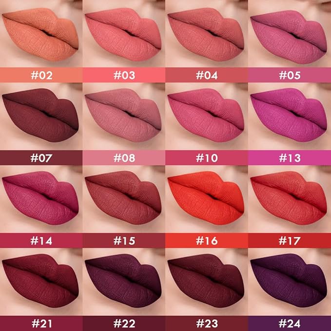 evpct 16Pcs Matte Liquid Lipsticks, Mauve Plum Purple Marron Orange Wine Red Pink Lipsticks Set, Long Lasting Waterproof Lip Gloss Highly Pigmented Lipstick Makeup 24hr Original Smudge Proof labial