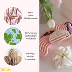 SILKIE x4 Set 100% Pure Mulberry Silk Green Skinny Scrunchies Travel Pouch Everyday Hair Ties Elastics Hair Care Ponytail Holder No Damage (Emerald)