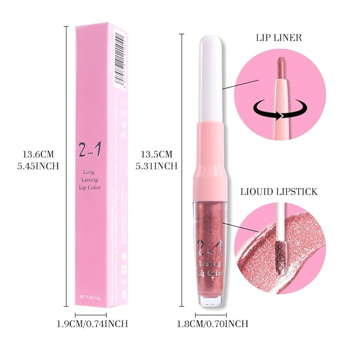 evpct Pine Red Metallic Glitter Lip Liner and Lipstick Combo Lip Gloss Stain Set Makeup for Women Long Lasting Waterproof 24, Warm Pink Metallic Shimmer Frosted Iridescent Shiny Liquid Lipstick 09