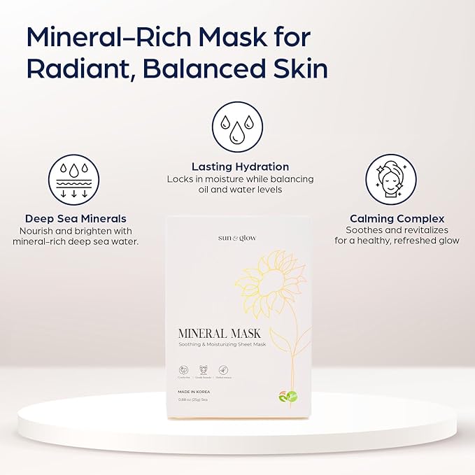 SUN & GLOW VEGAN MINERAL MASK with Pearl Extract Yuzu and Eucalyptus Using Mineral-Rich Deep Sea Water Korean Home Skincare Mask (0.88oz 25g 5Packs)