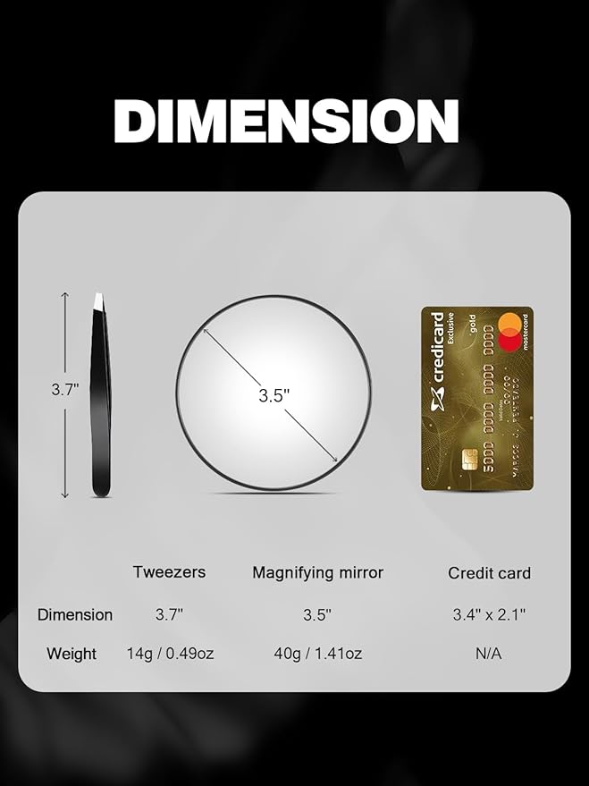 20X Magnifying Mirror with 2 Suction Cups, 3.5 inches Magnified Makeup Mirror and Slant Tweezers,Black,1PC