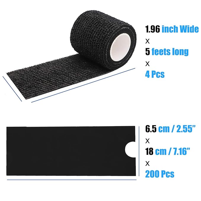204Pcs Tattoo Pen Covers & Grip Wrap - Black, 200 Covers & 4pcs Grip Tape, Tattoo Machine Parts, Adult