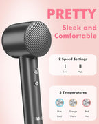Ionic Hair Dryer - Mera M3, Professional Frizz-Fighting Blow Dryer, 5-Minute Fast Drying, Quiet Lightweight Travel Hairdryer with Snap-On Concentrator for Women