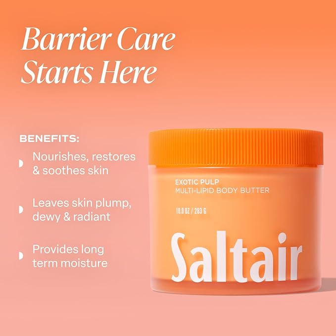 Saltair Multi-Lipid Body Butter - Rich, Nourishing Hydrating Body Cream with Ceramide Complex, Coconut Oil, Shea Butter, and Sea Buckthorn. Moisturizing Dry Skin Care. 10oz Jar - Exotic Pulp