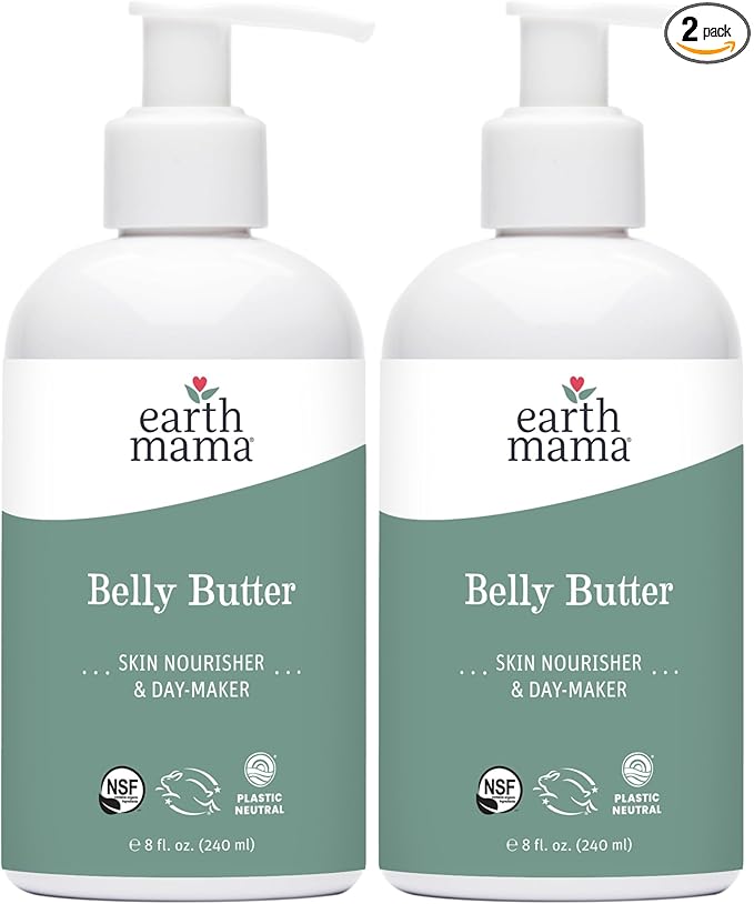 Earth Mama Belly Butter, Maternity Moisturizer for Dry Skin | Lotion for Pregnancy and Postpartum Recovery Self Care, Body Cream with Aloe, Fragrance Free, 8-Fluid Ounce (2-Pack)
