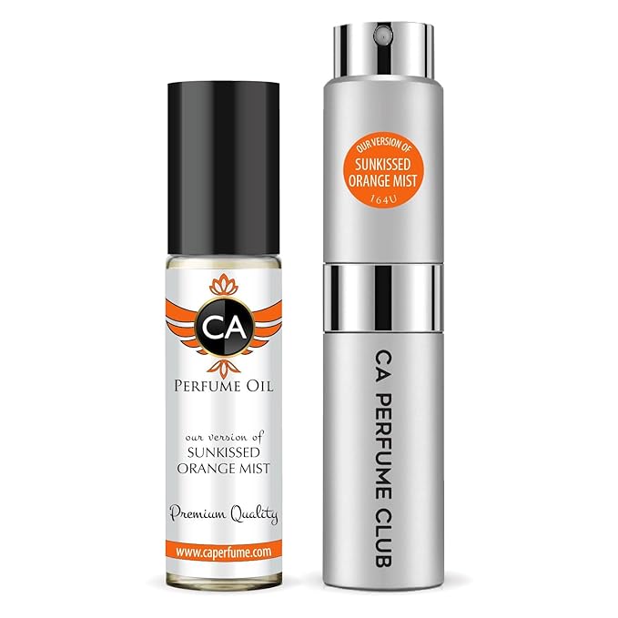 CA Perfume Duo Impression of Sunkissed Orange Mist For Women And Men Perfume Layering Set Long Lasting Travel Size EDP + Body Oil Roll-On Bottle 0.27 Fl Oz+0.33 Fl Oz