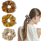 Silk Satin Scrunchies Women Hair Ties - Ivyu Big Scrunchy Ponytail Holder No Crease Hair Bands Soft Elastic No Hurt Your Hair for Vsco Girl Women Beige Gray Dard Yellow Light Yellow