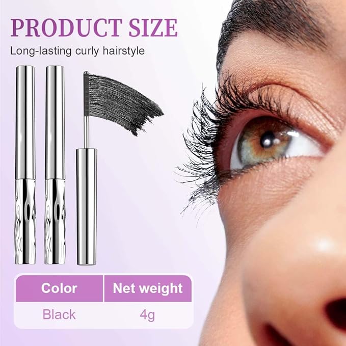 Iron Wand Mascara, Waterproof Metal Wand Mascara Volume and Length, Brushless Mascaras for Long Lasting No Clumping 3D Curling Eyelash (Black)