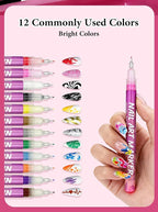 12 Colors Nail Art Pens Set,DIY Nail Art Markers 0.5mm Nail Polish Pens Quick Dry,Nail Art Pens for Painting Graffiti Manicure Home Salon Easter Egg Doodle Pen