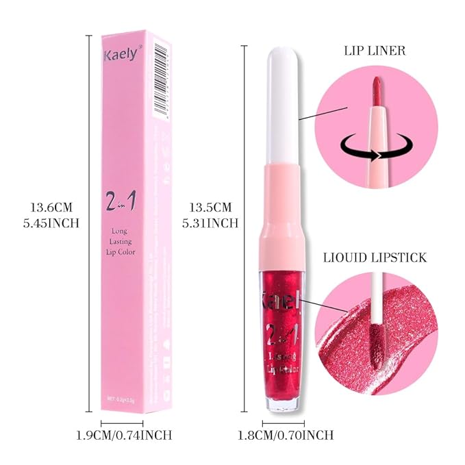 Kaely 2-in-1 Bright Red Metallic Lipstick and Lip Liner Makeup, Shimmer Liquid Metallic Lipsticks for Women, Glitter Lip Gloss Stain Long Lasting Waterproof Smudge Proof 24 Hour, Cruelty-Free 25