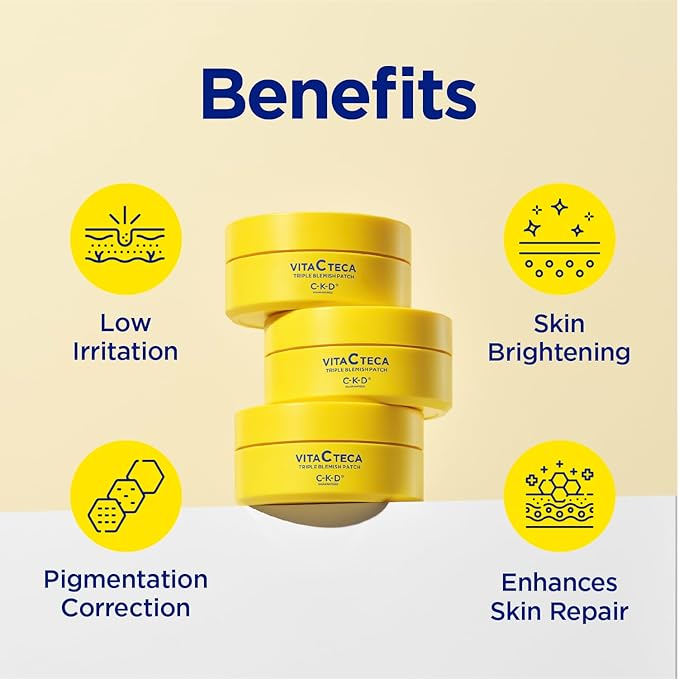 CKD Triple Blemish Under Eye Gel Patch 60 Counts - Hydrogel Spot Treatment, Gentle Formula for Blemish Improvement, Even Tone and Minimize Puffiness with 99% Pure Vitamin C and Teca.