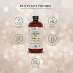 Niyavera Organic Castor Oil USDA Certified 16oz - 100% Pure Golden Cold Pressed Unrefined Hexane Free for Hair Growth, Eyelashes, Eyebrows, Skin - Glass Bottle with Pump
