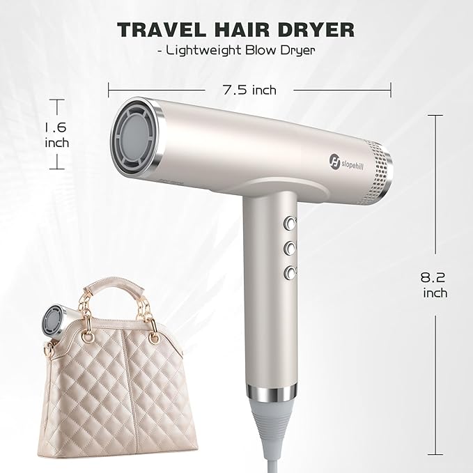 slopehill Professional Hair Dryer with Diffuser, Ionic Hair Dryer,Lightweight Compact Powerful & Fast Salon Blow Dryer with High Speed Brushless Motor, Travel Hairdryer, Women & Men (Ceramic, Stone)