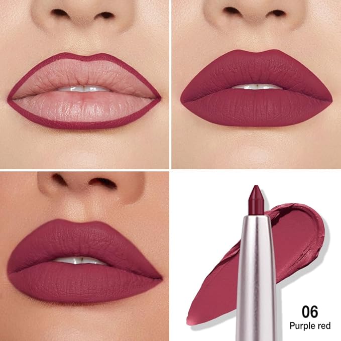 evpct Silky Lip Liner Pencil Retractable, Wine Red Smooth Lip Liner Creamy Velvet Lipliner Long-Lasting for Korean Makeup Contouring Matte Lip High Pigmented Rich Colors Crayon Lipstick Pen 06