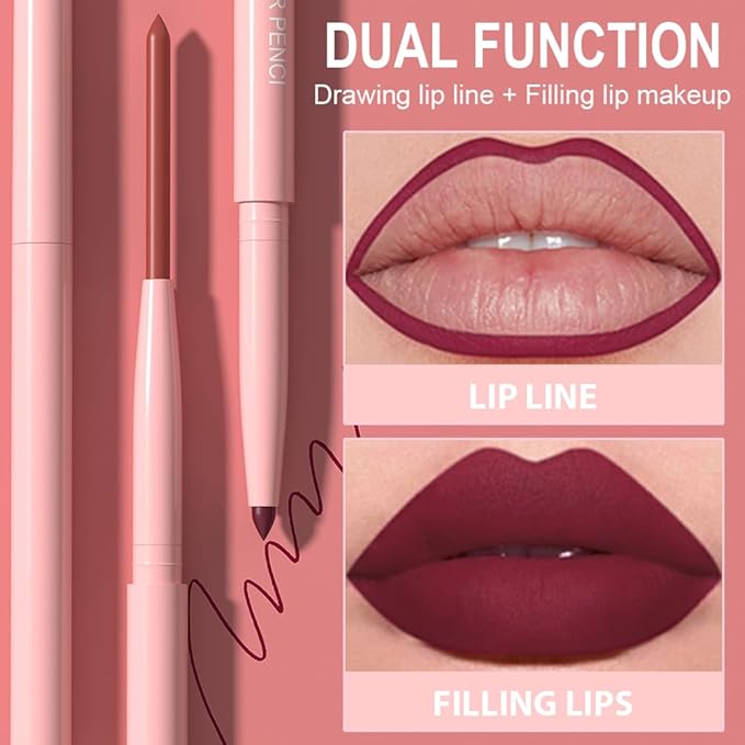 evpct 6Pcs Retractable Lip Liner Pencils Set Pack for Shaping & Sculpting Lips, Ruby Mauve Red Rose Nude Pink Plum Purple Taupe Brown Creamy Matte Gel Lip Liner Lipliners Pencil delineador de labios