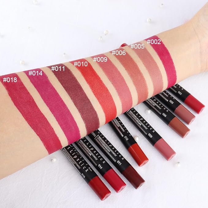 evpct 8Pcs Matte Lipstick and Lip Crayon Lip Liner Pencil Pen Set for Women Dark Ruby Deep Red Nude Beige Chestnut Brown Mauve Plum Purple Wine Red Matte Lip Liner Crayon and Liquid Lipstick 03
