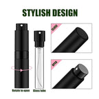 2 PCS/8ml Portable Mini Perfume Atomizer bottles, Empty Refillable Spray Bottle with 3 Types of Refill Tools, Pocket Travel Perfume Sample Bottles(Matte Black&Blue)