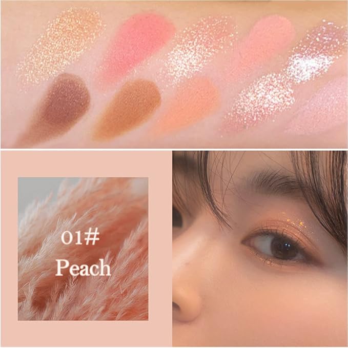 Erinde 10 Colors Eyeshadow Palette Makeup - Matte Shimmer Glitter Eye Shadow Korean Makeup, Ultra-Blendable, High Pigmented, Natural-Looking, Peach Brown Eyeshadow Pallet with Brush, Peach Color