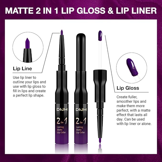 evpct 1Pcs Purple Matte Lip Liner & Liquid Lipstick Stain Makeup Set for Women, Purple Lip Liner Stain Long Lasting Waterproof Smudge Proof, Cruelty Free Lip Stick Makeup 24 hours originales, 52