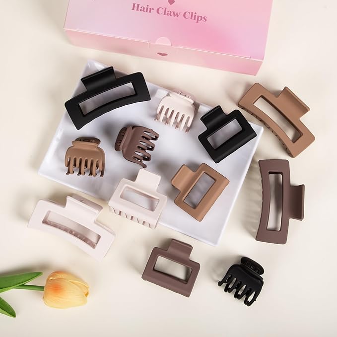 3 Styles Hair Clips for Women - 12 PCS Small Medium Big Claw Clips for Thin Thick Hair, Neutral Colors