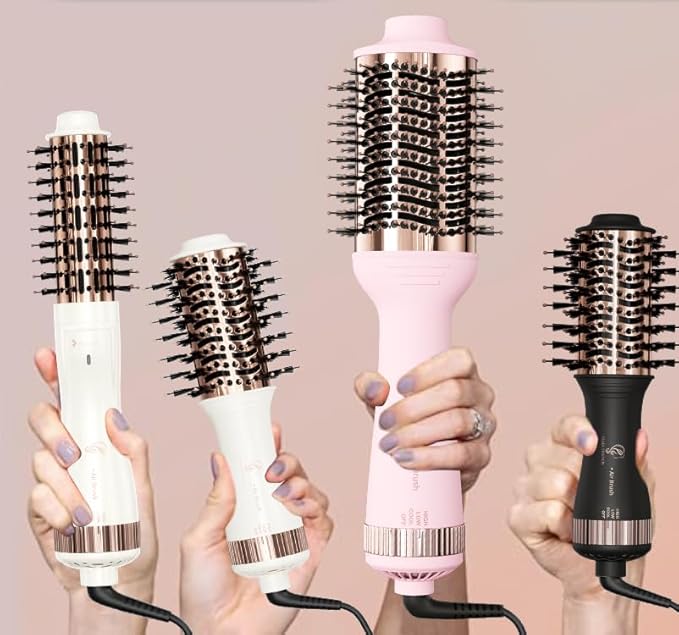 Travel Blow Dryer Brush in one, Dual Voltage 110V-240V Mini Hot Air Brush, Hair Trends Nano Titanium 2 Inch One Step Hair Dryer and Styler Volumizer Oval Shape