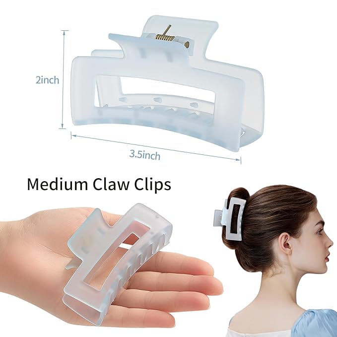 3.5 Inch Medium Hair Accessories - 6 Pack Square and Rectangle Banana Jaw Clips for Women and Girls - Ice Cream