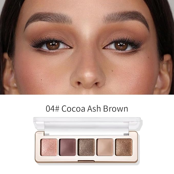 5 Colors Neutral Nude Matte & Shimmer Eyeshadow Palette,Rose Brown Beige Bronze Neutral-Warm Mattes Glitter Eye shadow Contour Makeup Palette for Mature Women, Blue Green Eyes, Daily Natural Makeup.