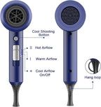 Slopehill Professional Ionic Hair Dryer, Powerful 1800W Fast Drying Low Noise Blow Dryer with 2 Concentrator Nozzle 1 Diffuser Attachments for Home Salon Travel (Prussian Blue)