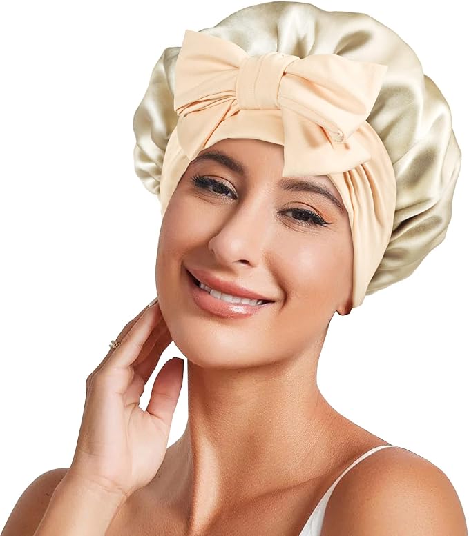 Silk Bonnet for Women 100% Mulberry Silk Sleep Cap 22 Momme Double Layer Hair Wrap for Curly Short Long Hair