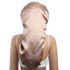 AWAYTR Long Satin Bonnet for Braids - Elastic Silk Hair Bonnets for Sleeping Night Cap Stretchy Tie Band for Women（Champagne）
