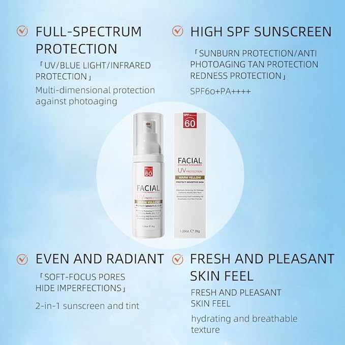 2 Pack Tinted Sunscreen for Face,Universal Facial Colored Sunscreen-Moisturizing,Even Tone,Hydrating,UV Defense,No Sticky and Long Lasting Protection,Travel Size Sun Protection Lotion,1.23 Oz