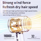 Low Noise Hair Dryer - 110000RPM Brushless High Speed 1600W Blow Dryer for Fast Drying, 200 Million Negative Ions Thermo-Control for Smooth Frizz-Free Hair for Travel & Home Use (White)