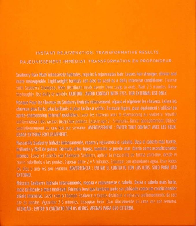 Obliphica Seaberry Hair Mask - Deep Conditioning Hydrating Treatment for Dry and Damaged Hair - Fine, Frizzy, and Color-Treated Hair - 1.05 Pound (Pack of 1)